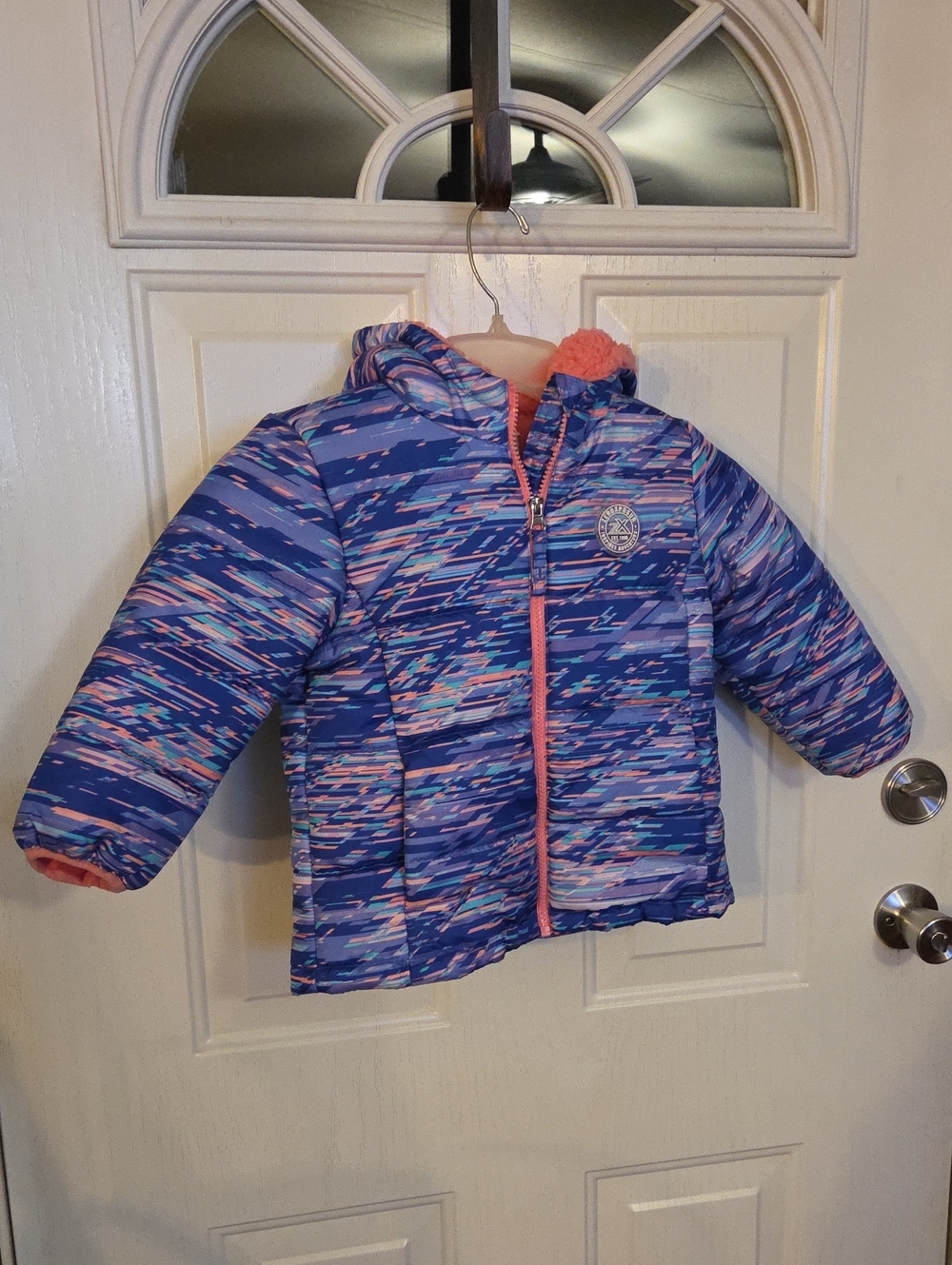 Zeroxposur Girls' Blue Patterned Puffer Jacket with Hood Size 3T